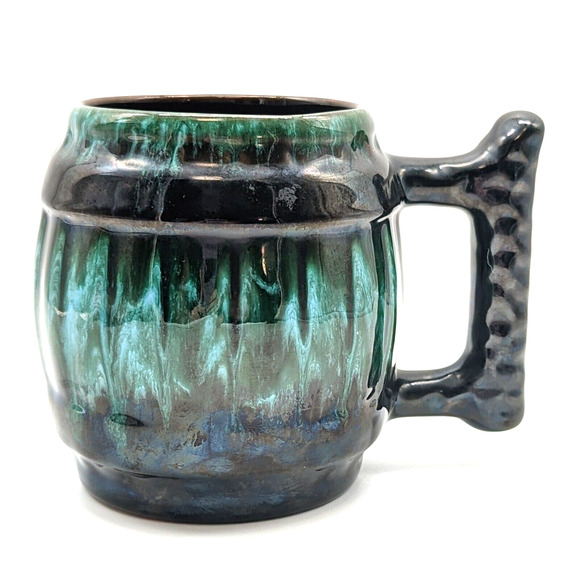 Blue Mountain Pottery Barrel Mug with Handle Drip Glaze Redware Mid Century - Picture 3 of 8